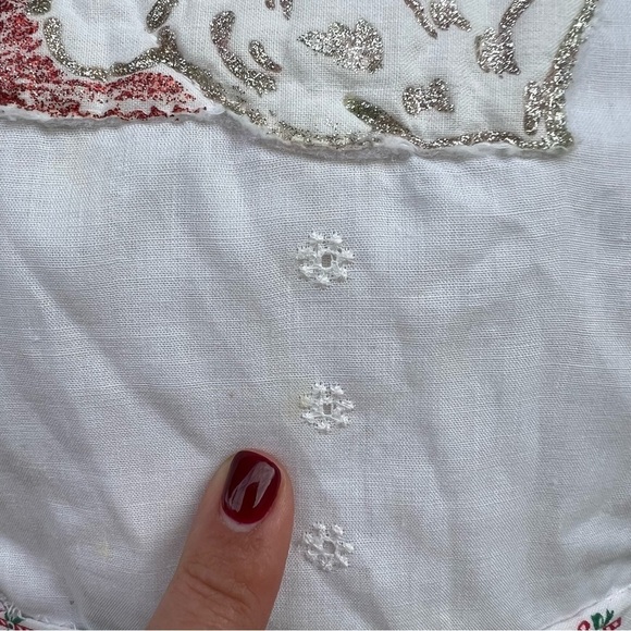 Vintage Handmade Santa Appliqué Bib Apron Christmas Holiday Lace Accents - Picture 13 of 16